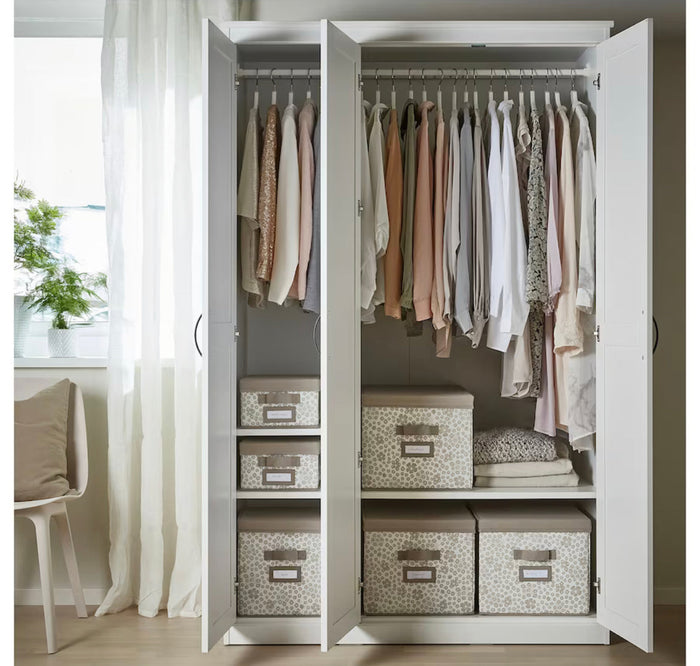 Sue-e Furniture Roman 3-door wardrobe with integrated mirror, featuring sleek wooden finish and spacious storage compartments.