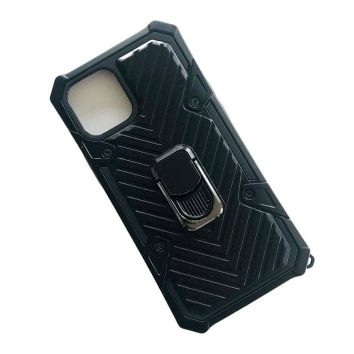 Black Rugged Armor case for iPhone 12 Pro Max (6.7”) by 9eight5, showing the protective phone case with textured grip