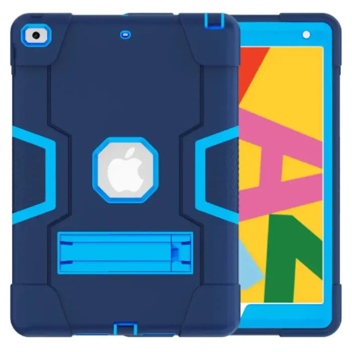Habicare 9eight5 rugged iPad case in navy and blue with reinforced edges and textured grip for durability and protection.