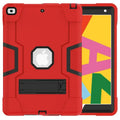 Red 9eight5 Rugged Case for iPad Series by Habicare, with reinforced edges and textured grip for durability and protection.