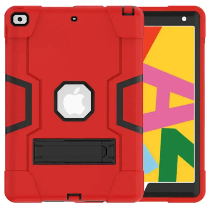 Red 9eight5 Rugged Case for iPad Series by Habicare, with reinforced edges and textured grip for durability and protection.