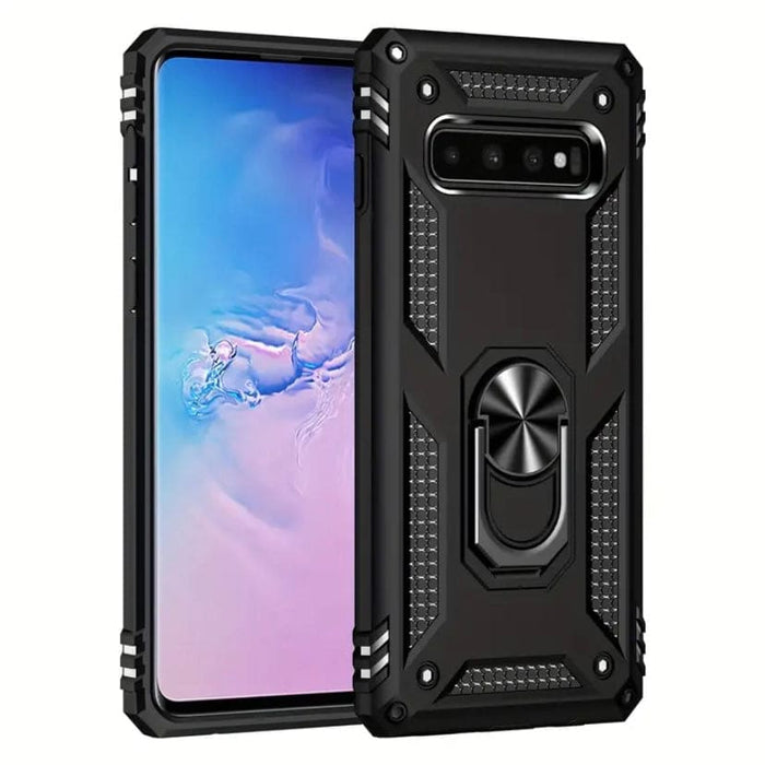 Black Rugged Case for Samsung Galaxy S10 by 9eight5, showing durable protective design with textured surface and precise cutouts.