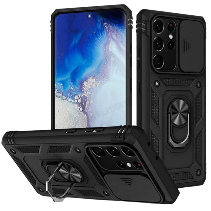 Rugged 9eight5 phone case for Samsung Galaxy S21 FE with reinforced edges and textured grip for durable protection.
