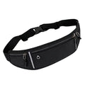 Black 9eight5 running waist bag with 45cm x 11cm size, designed for active wear and outdoor activities.