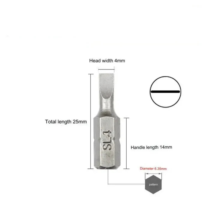 Habicare S2 steel slotted screwdriver bits set with 1/4" shank, featuring six different types for versatile use.