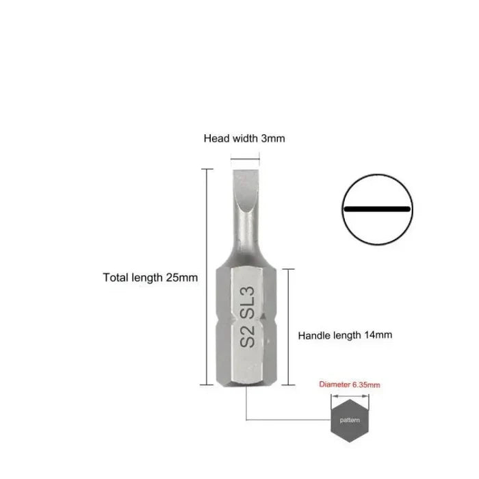 Habicare S2 Steel Slotted Screwdriver Bits Set with 1/4 inch shank, including six different types for versatile use.