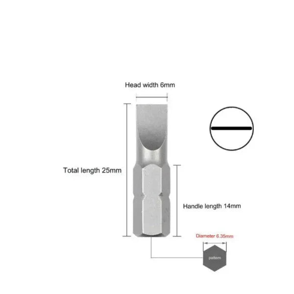 Habicare S2 Steel slotted screwdriver bits set with 1/4" shank, showing six different bits for versatile screwdriving tasks.
