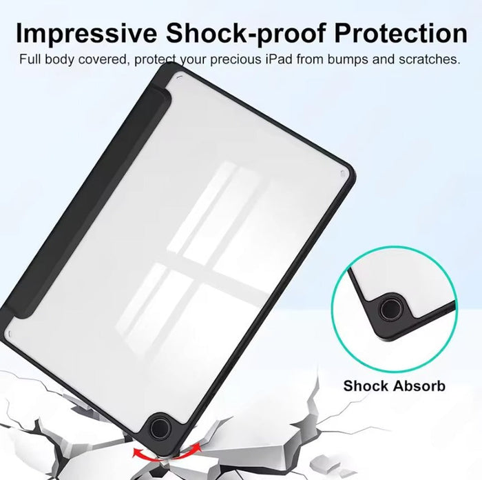 Samsung Galaxy Tab A11 clear acrylic case with slim, shockproof edges, designed by TechPlus for protection and transparency.