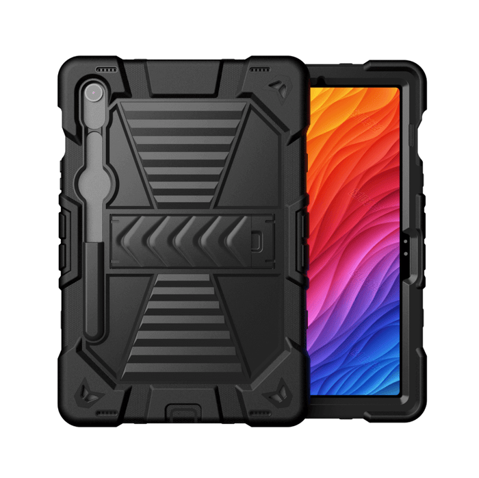 TechPlus Samsung Galaxy Tab S9 FE rugged shockproof case with kickstand, showing front view with textured exterior and secure closure.