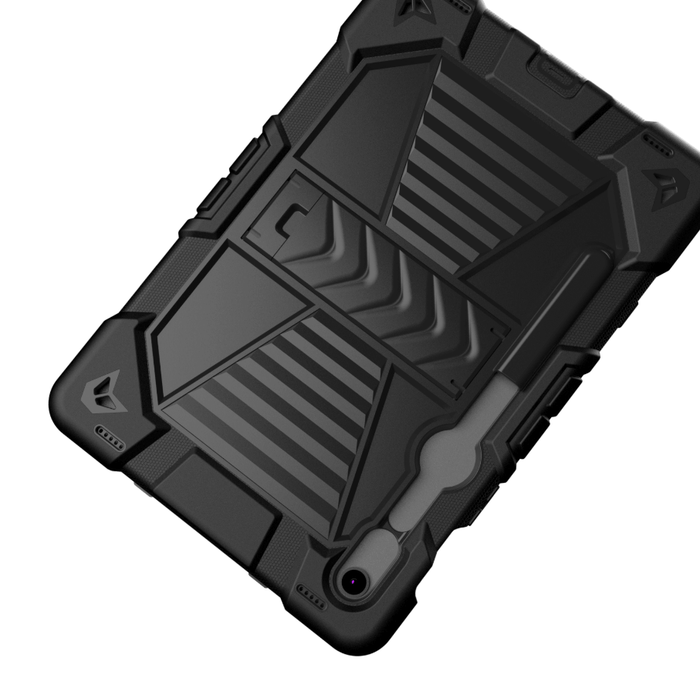 Samsung Galaxy Tab S9 FE rugged shockproof case with kickstand, designed by TechPlus, shown in front view for enhanced protection.