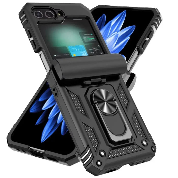 Samsung Galaxy Z Flip7 phone case with ring bracket by Habicare, available in eight vibrant colors, featuring durable protective design.