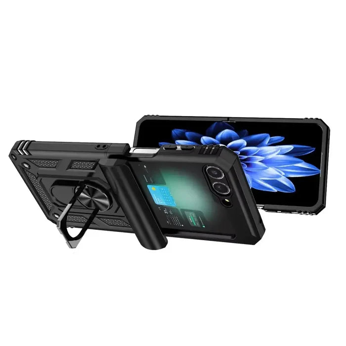 Habicare Samsung Galaxy Z Flip7 phone case with ring bracket in 8 colors, slim protective cover for flip-style smartphone.
