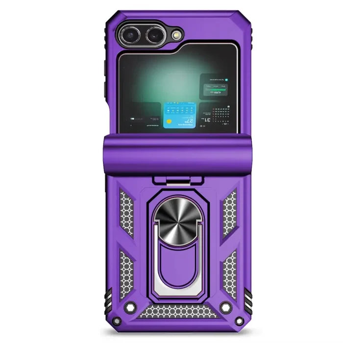 Samsung Galaxy Z Flip7 phone case by Habicare with ring bracket, available in 8 colors, shown on a stylish protective cover.