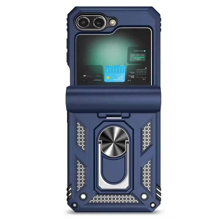 Habicare 9eight5 Samsung Galaxy Z Flip7 phone case with ring bracket in assorted colors, offering stylish protection and grip.