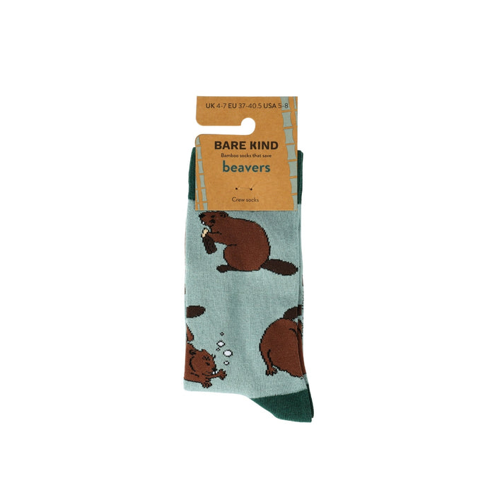 Barekind NZ Save the Beavers bamboo socks featuring a beaver design, comfortable and eco-friendly bamboo fabric socks.