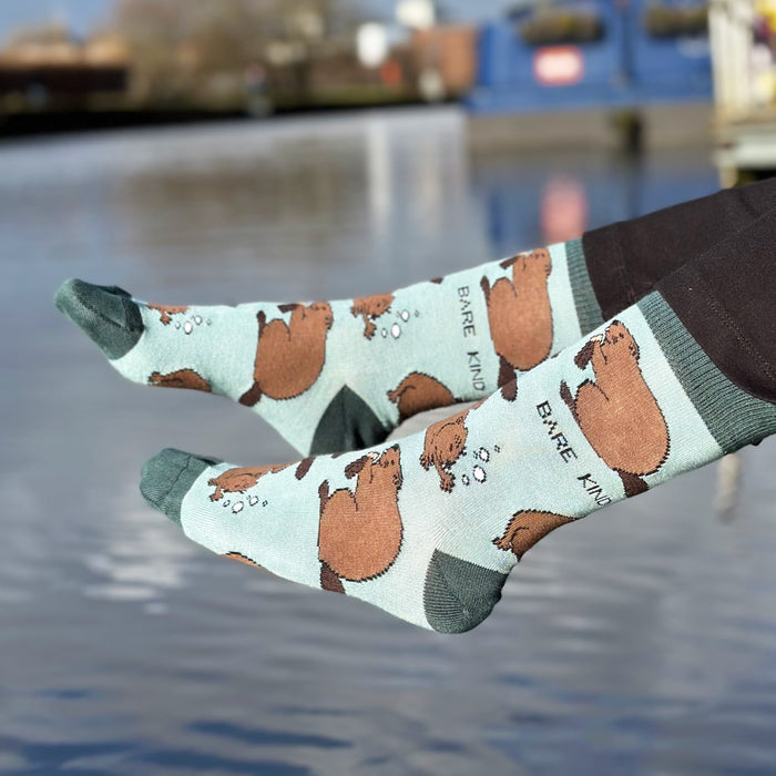 Barekind NZ bamboo socks featuring a playful beaver design, perfect for comfortable, eco-friendly footwear.
