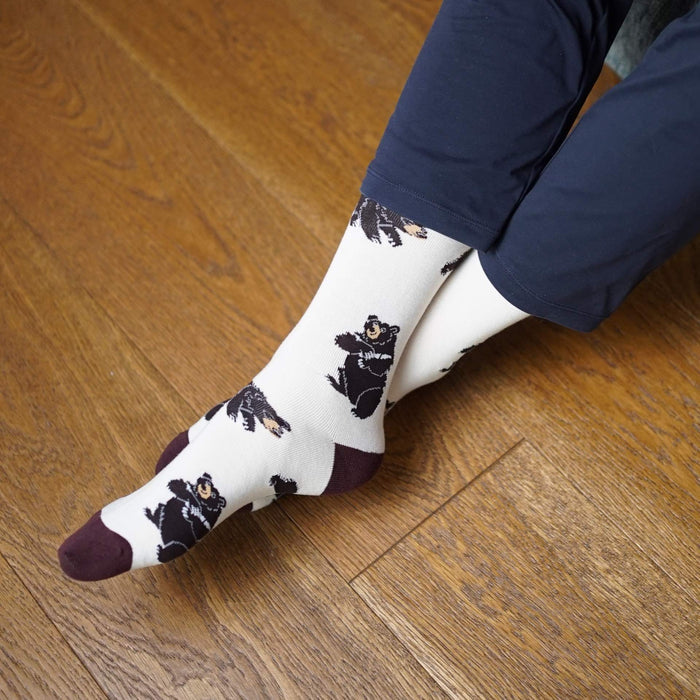 Black bear bamboo socks by Barekind NZ featuring a black bear design on comfortable, eco-friendly socks.