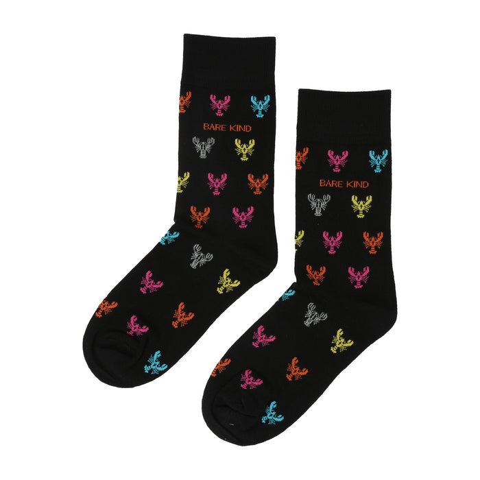 White bamboo socks with small lobster motifs by Barekind NZ, featuring colorful lobster illustrations on soft fabric.