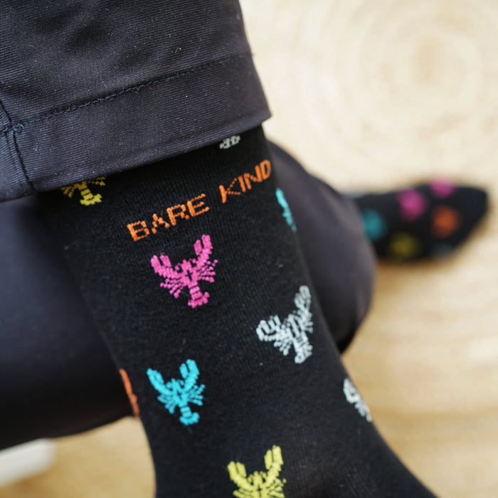 Barekind NZ Save the Lobster small motif bamboo socks with lobster pattern, soft and breathable bamboo material.