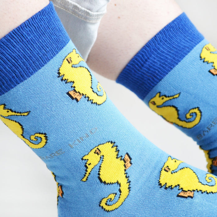 Barekind NZ Save the Seahorses bamboo socks featuring a colorful seahorse design on soft, eco-friendly bamboo fabric.