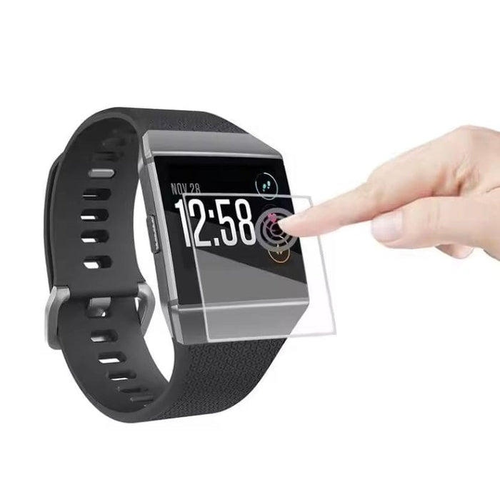 Black Fitbit Ionic screen protector showing a clear, durable watch screen cover for smartwatch protection.