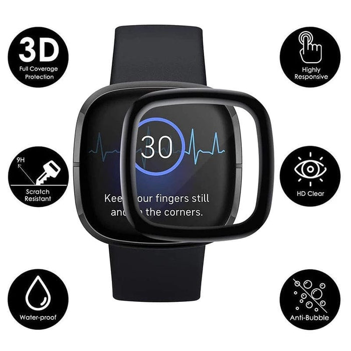 Fitbit Sense 2 watch screen protector from That Watch Shop, showing a clear protective film applied to the smartwatch screen.