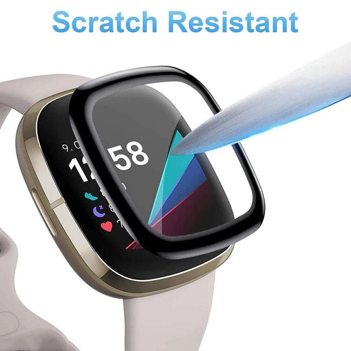 Fitbit Sense watch screen protector by That Watch Shop, clear protective film covering the smartwatch display.