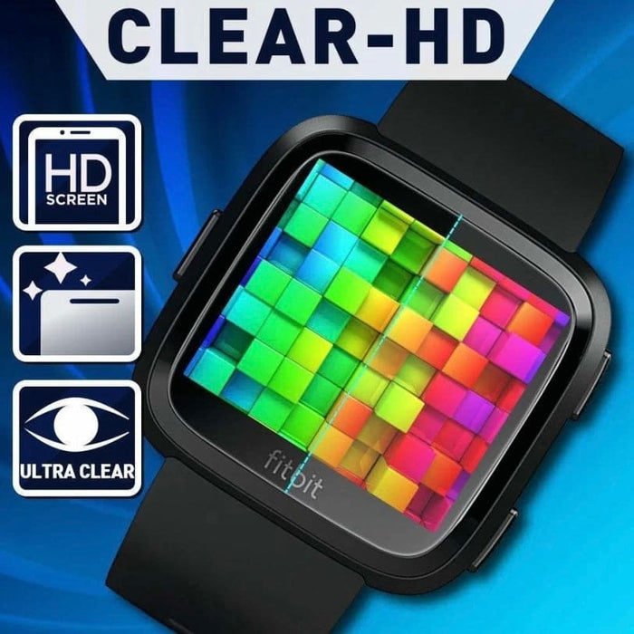 Fitbit Versa 1 screen protector by That Watch Shop showing clear, protective film on smartwatch screen.
