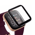 Fitbit Versa 2 smartwatch with clear screen protector from That Watch Shop, showing protected watch face and sleek design.