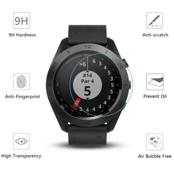 Black Garmin Approach S40 watch screen protector, protective film for smartwatch display, designed for Garmin Approach S40.