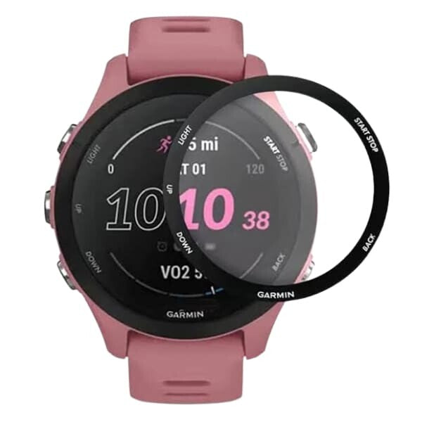 Garmin Forerunner 255S watch screen protector, clear protective film covering the device's display for scratch resistance.