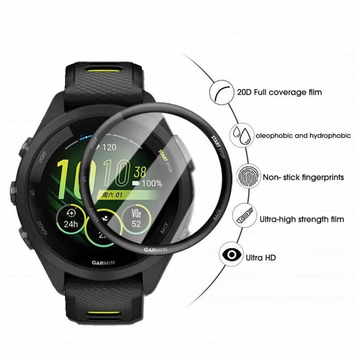Garmin Forerunner 265 watch screen protector from That Watch Shop, showing clear, protective film on smartwatch display.