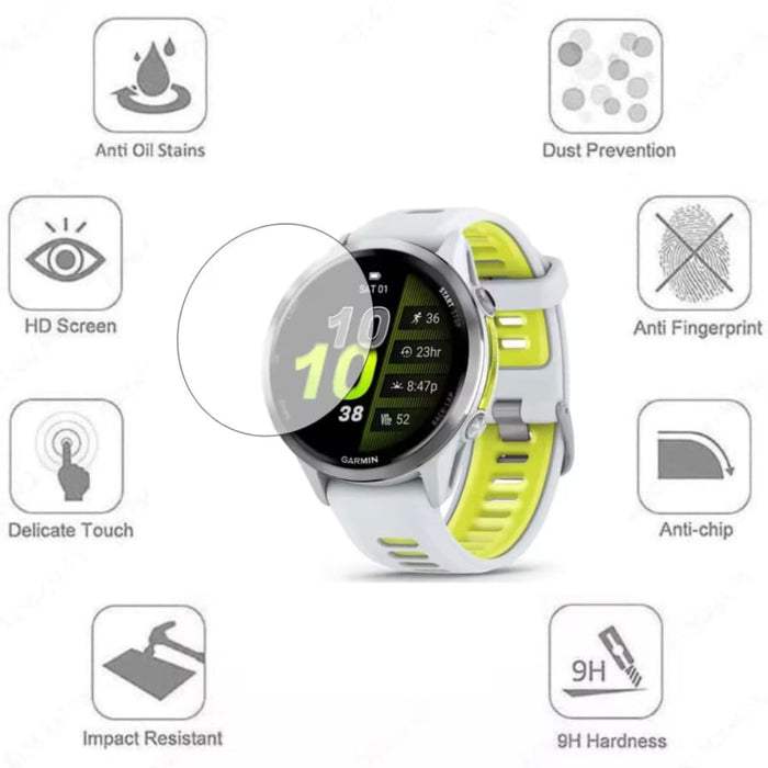 Clear screen protector for Garmin Forerunner 570 42mm smartwatch, showing the protective film on the watch face.