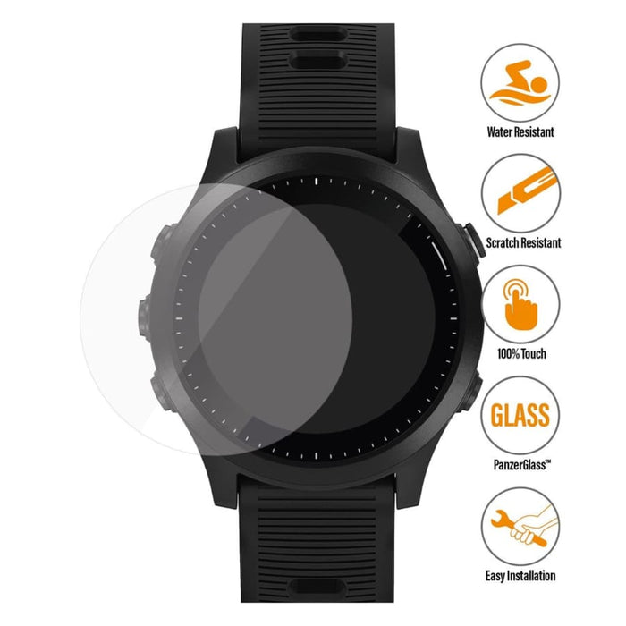 Garmin Forerunner 645 Series watch screen protector by That Watch Shop, clear protective film over the watch face.