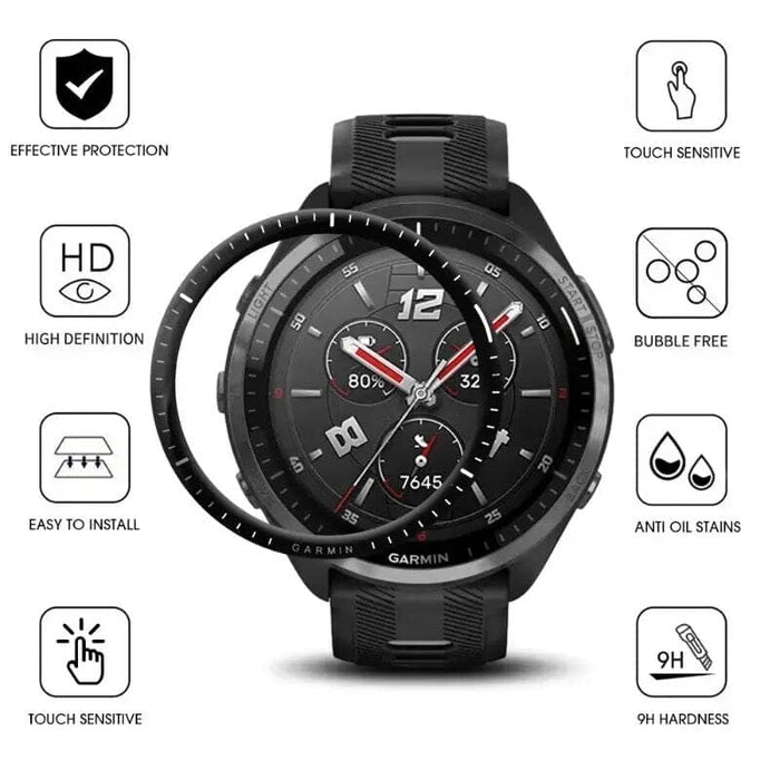 Garmin Forerunner 965 watch screen protector from That Watch Shop, showing clear protective film on smartwatch display.