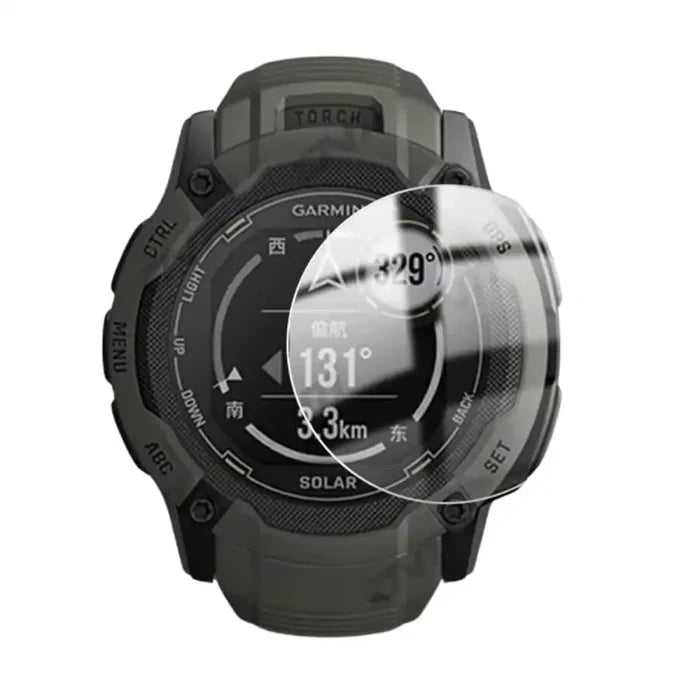 Pack of five Habicare Garmin Instinct 2X Solar Series watch screen protectors showing clear, durable film for smartwatch protection.
