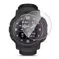 Black Garmin Instinct Crossover watch screen protectors, pack of 2, designed to shield the watch display from scratches and damage.