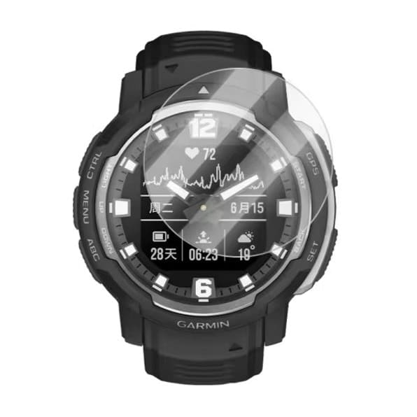 Pack of 2 Garmin Instinct Crossover watch screen protectors, rugged digital smartwatch protection, clear and durable.