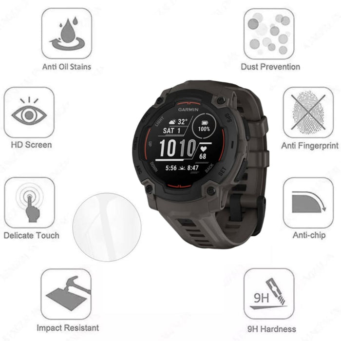 Rugged screen protector for Garmin Instinct E 40mm smartwatch, providing durable protection for digital watch display.