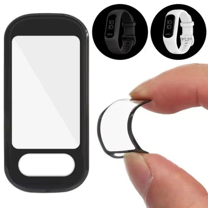 Black Garmin Vivosmart 5 screen protector for smartwatch, protecting the watch face from scratches and damage.