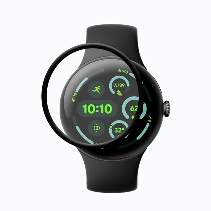 Google Pixel Watch 4 45mm screen protector in clear watch case, designed to shield the smartwatch display.