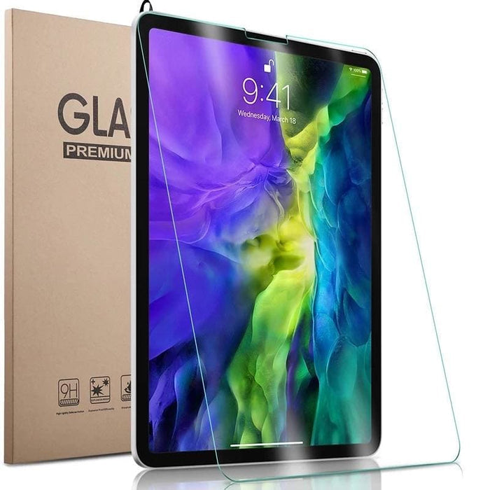 Two 9eight5 iPad Pro 11-inch (2018) screen protectors, clear tempered glass covers for screen protection.