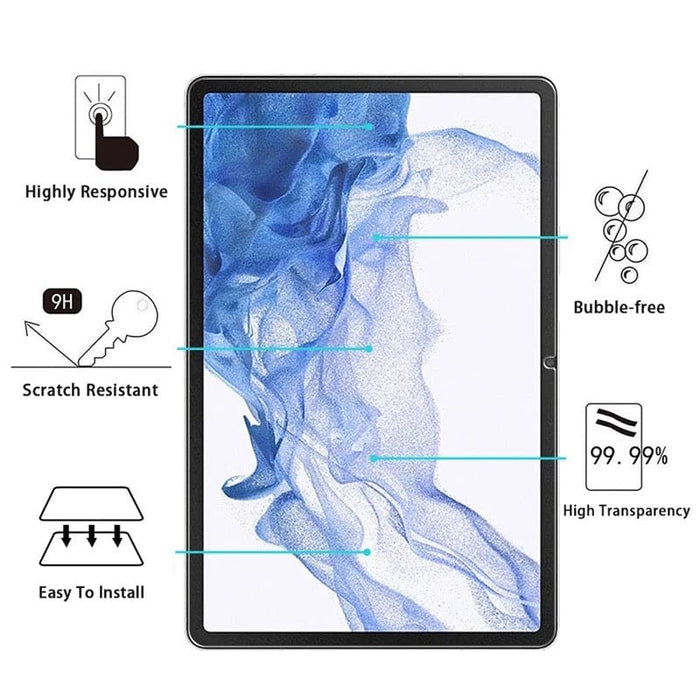 Two 9eight5 screen protectors for Samsung Galaxy Tab S9 11” (2023), X710/X716B, showing clear, edge-to-edge coverage on the tablet screen.