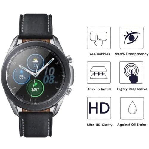 Clear screen protector for Samsung Galaxy Watch 3 45mm, designed to shield the watch display from scratches and damage.