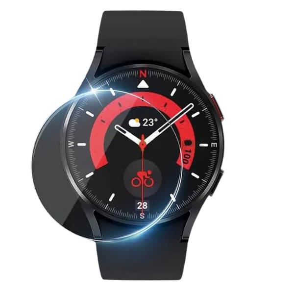 Samsung Galaxy Watch 5 Pro 45mm screen protector from That Watch Shop, clear protective film covering the watch display.