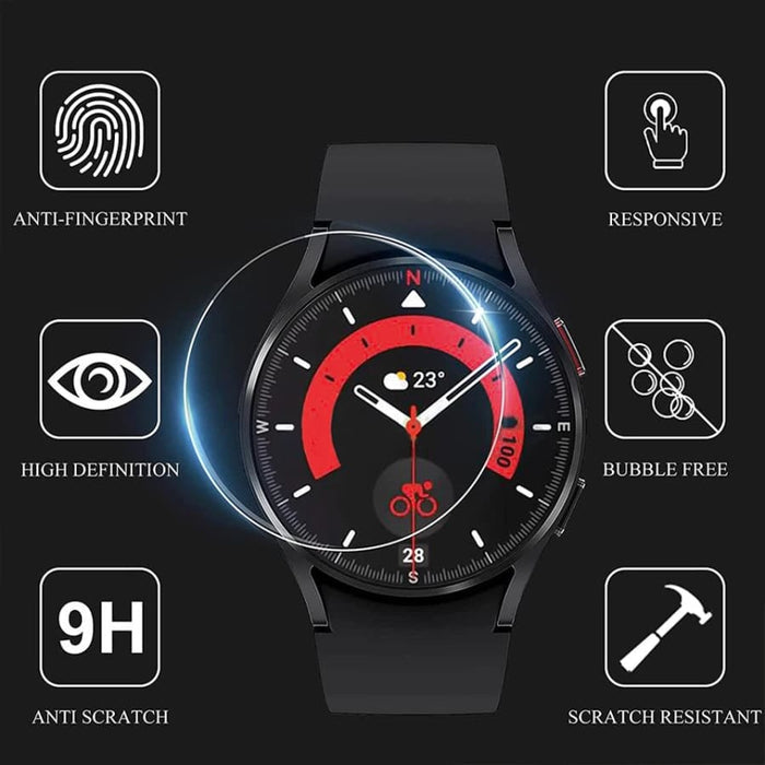 Samsung Galaxy Watch 5 Pro 45mm screen protector by That Watch Shop, showcasing clear protective film on smartwatch screen.