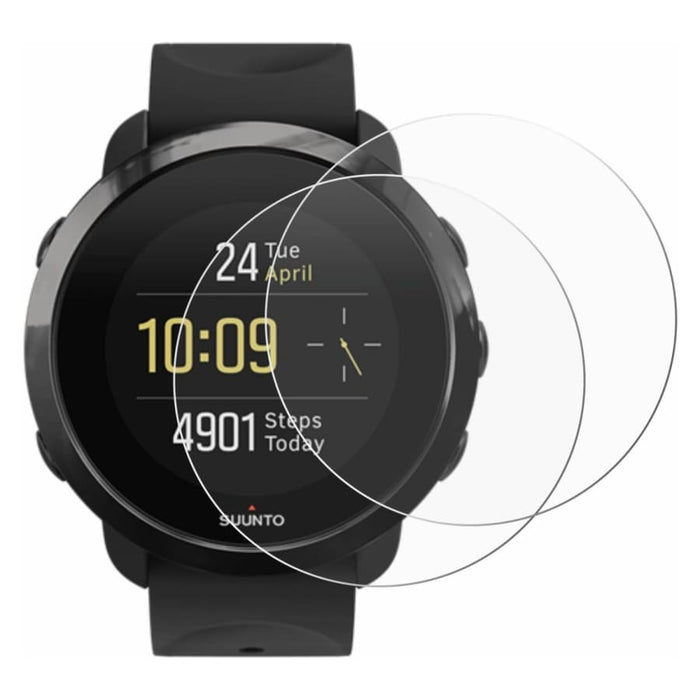 Pack of two screen protectors for Suunto 3 and 3 Fitness watches, clear protective film on a watch case.