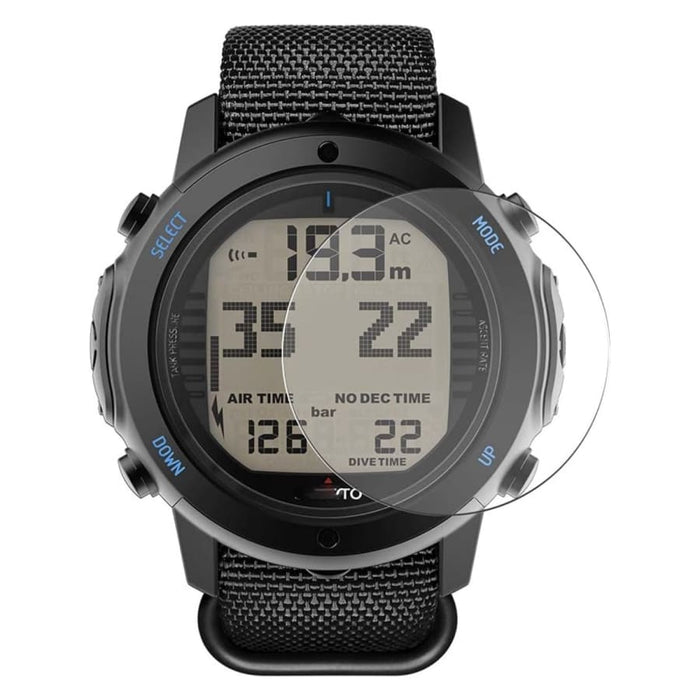 Pack of two clear screen protectors for Suunto D6i Novo watch case, showing the transparent film and packaging details.