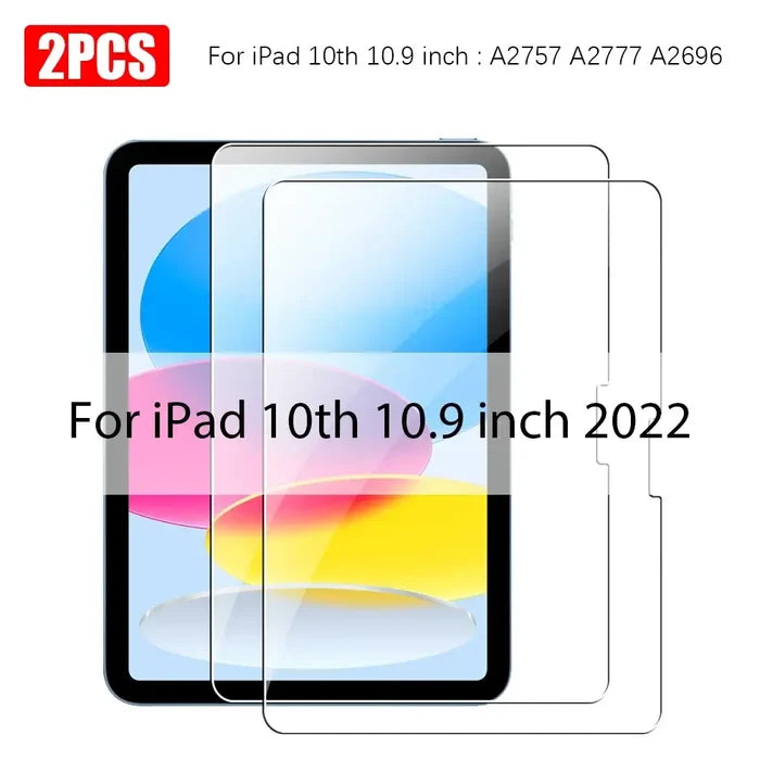 Habicare 9eight5 tempered glass screen protectors for iPad, pack of 2, fitting all iPad models, showing clear, scratch-resistant surface
