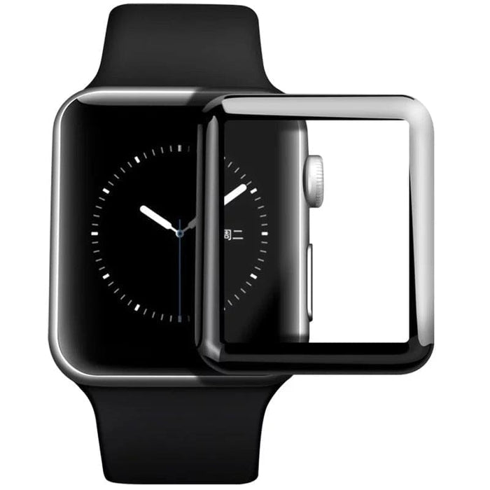 Black screen protectors for Apple Watch 1st generation 42mm, pack of 2, designed to shield the watch screen from scratches.